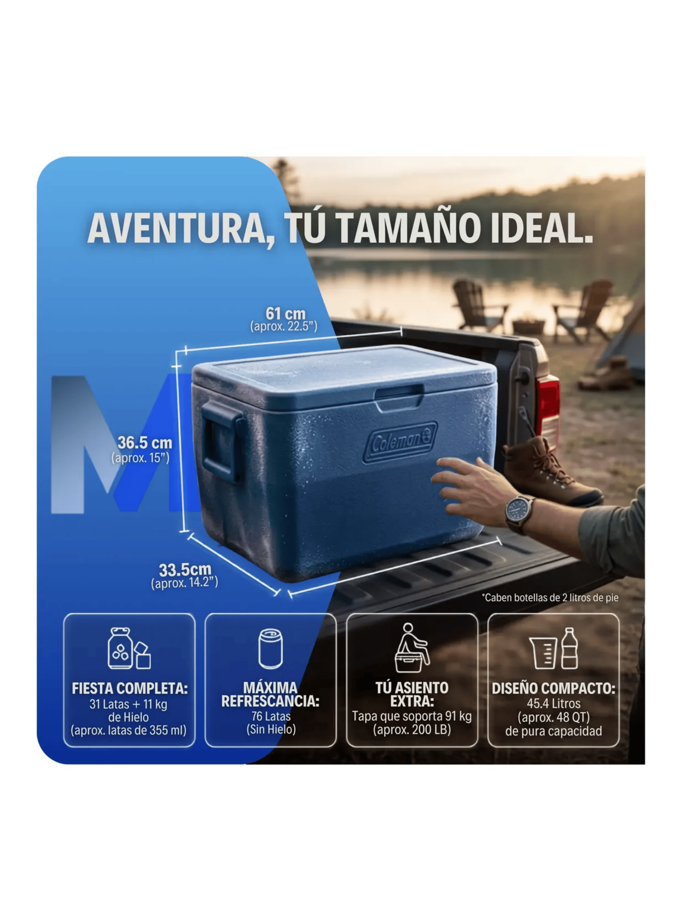 Cooler Coleman Chiller 48 Qt 45 Litros Rojo Azul A Eleccion-3