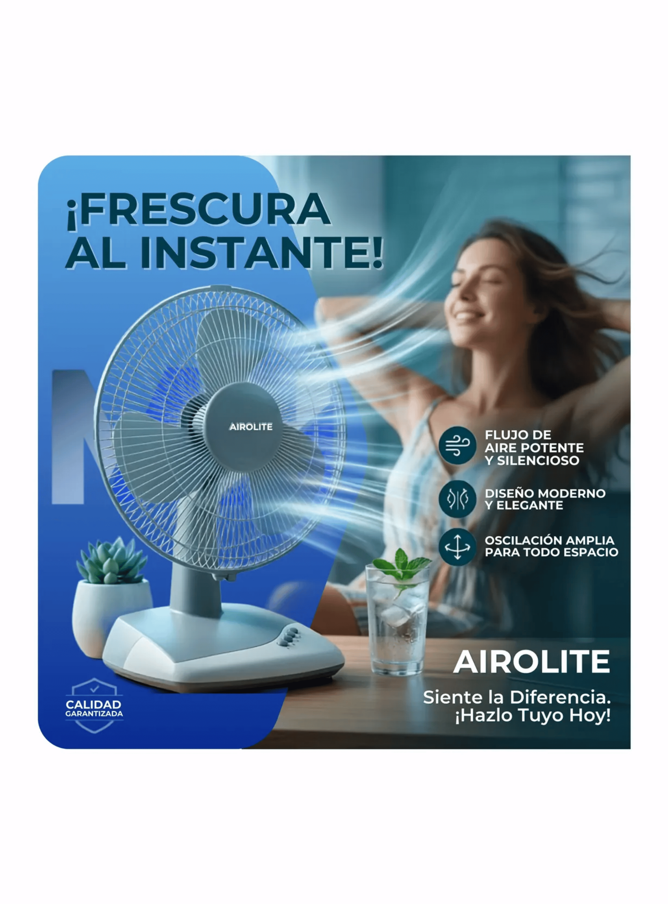 Ventilador Sobremesa 12 Pulgadas Airolite 50w 3 Velocidades-4