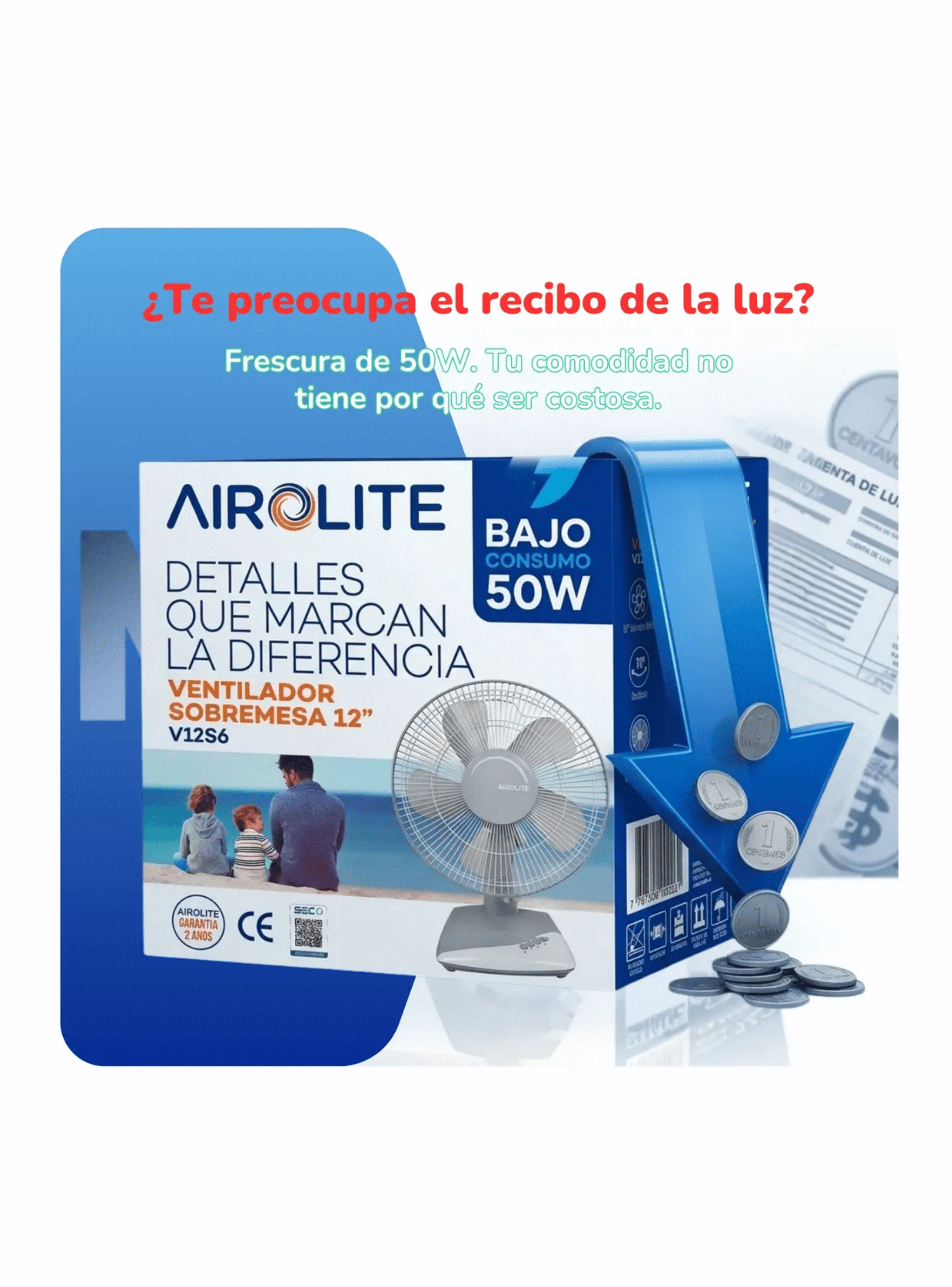 Ventilador Sobremesa 12 Pulgadas Airolite 50w 3 Velocidades-5