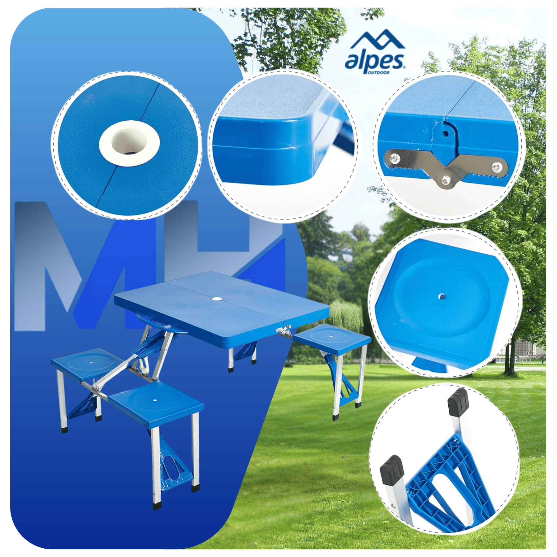 Mesa Alpes Camping Plegable 134cm Con 4 Sillas Max 100 Kg-2