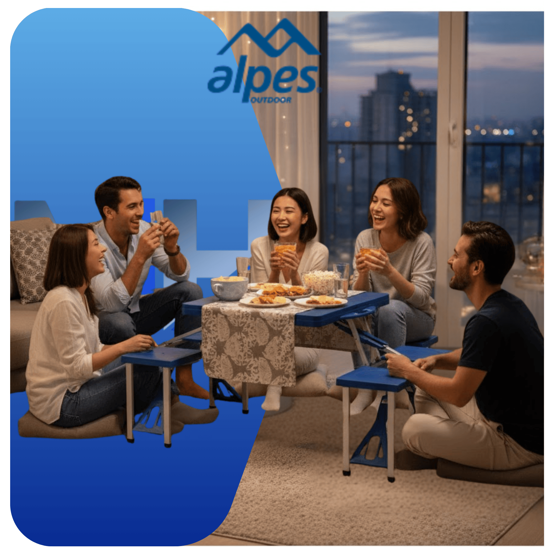 Mesa Alpes Camping Plegable 134cm Con 4 Sillas Max 100 Kg-4