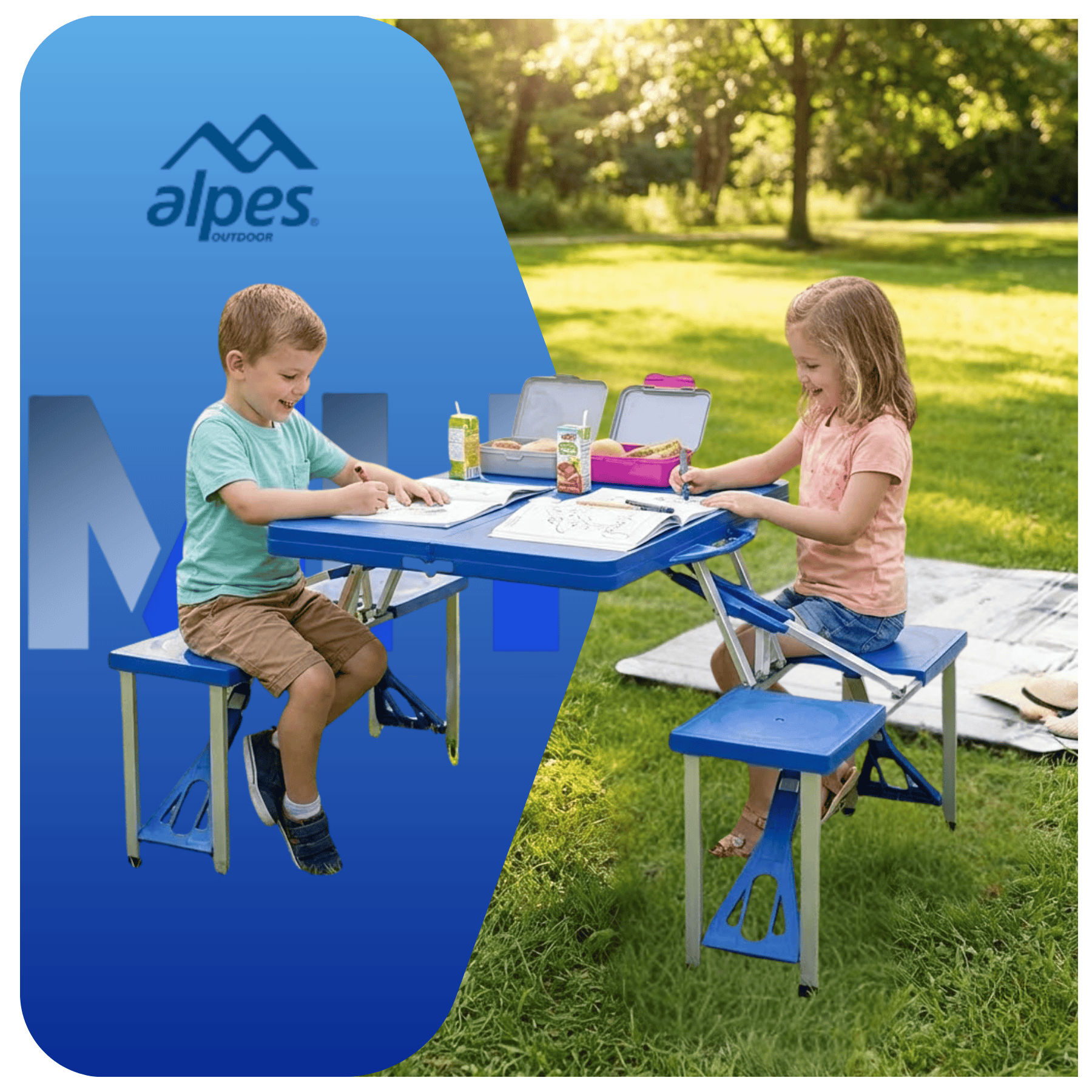 Mesa Alpes Camping Plegable 134cm Con 4 Sillas Max 100 Kg-6