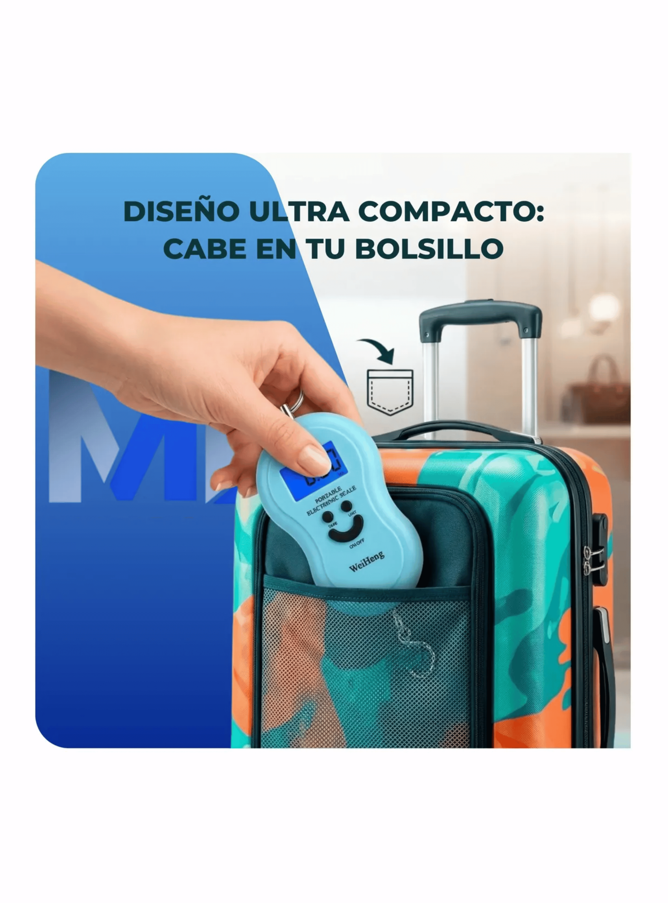 Balanza Digital Para Maletas Pesa Equipaje De Mano 50kg Azul Claro-4