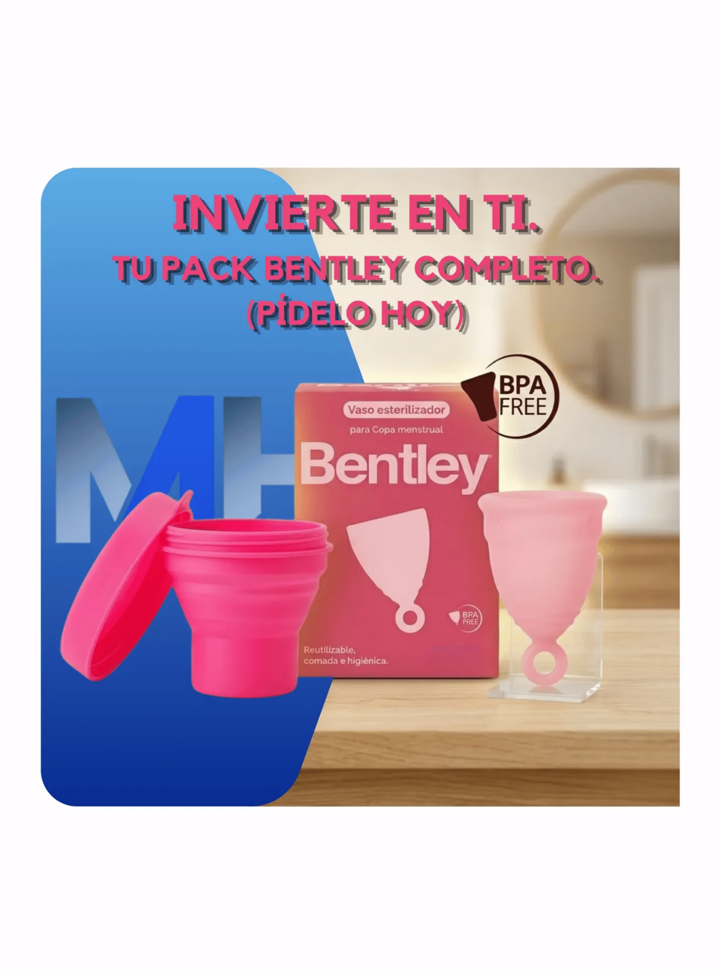 Kit Copa Menstrual Bentley Ecofriendly Vaso Esterilizador Talla 2-3