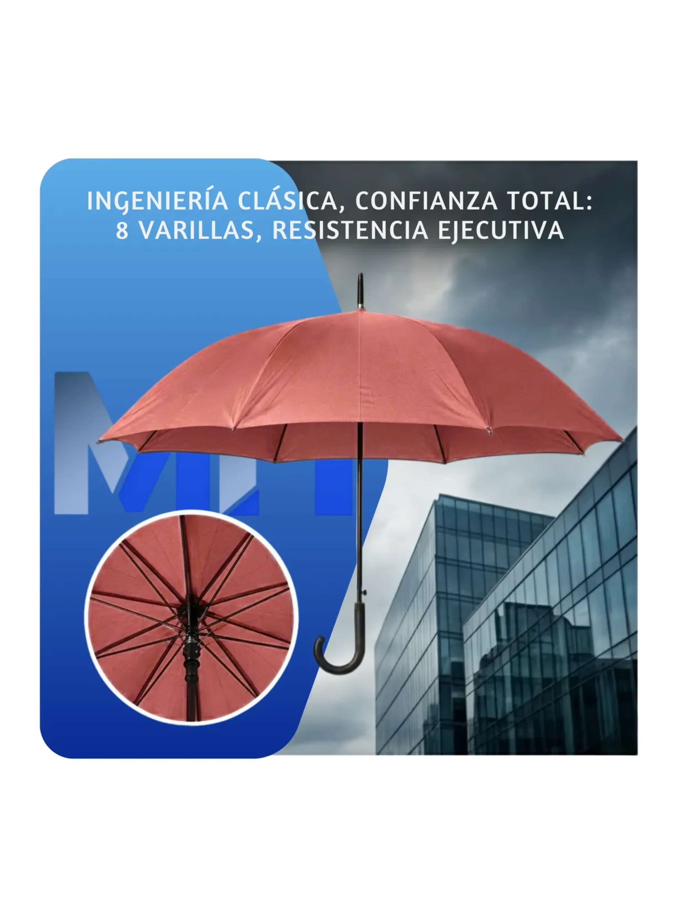Paraguas Ejecutivo Automatico 100cm Proteccion Uv Reforzado Burdeo-2