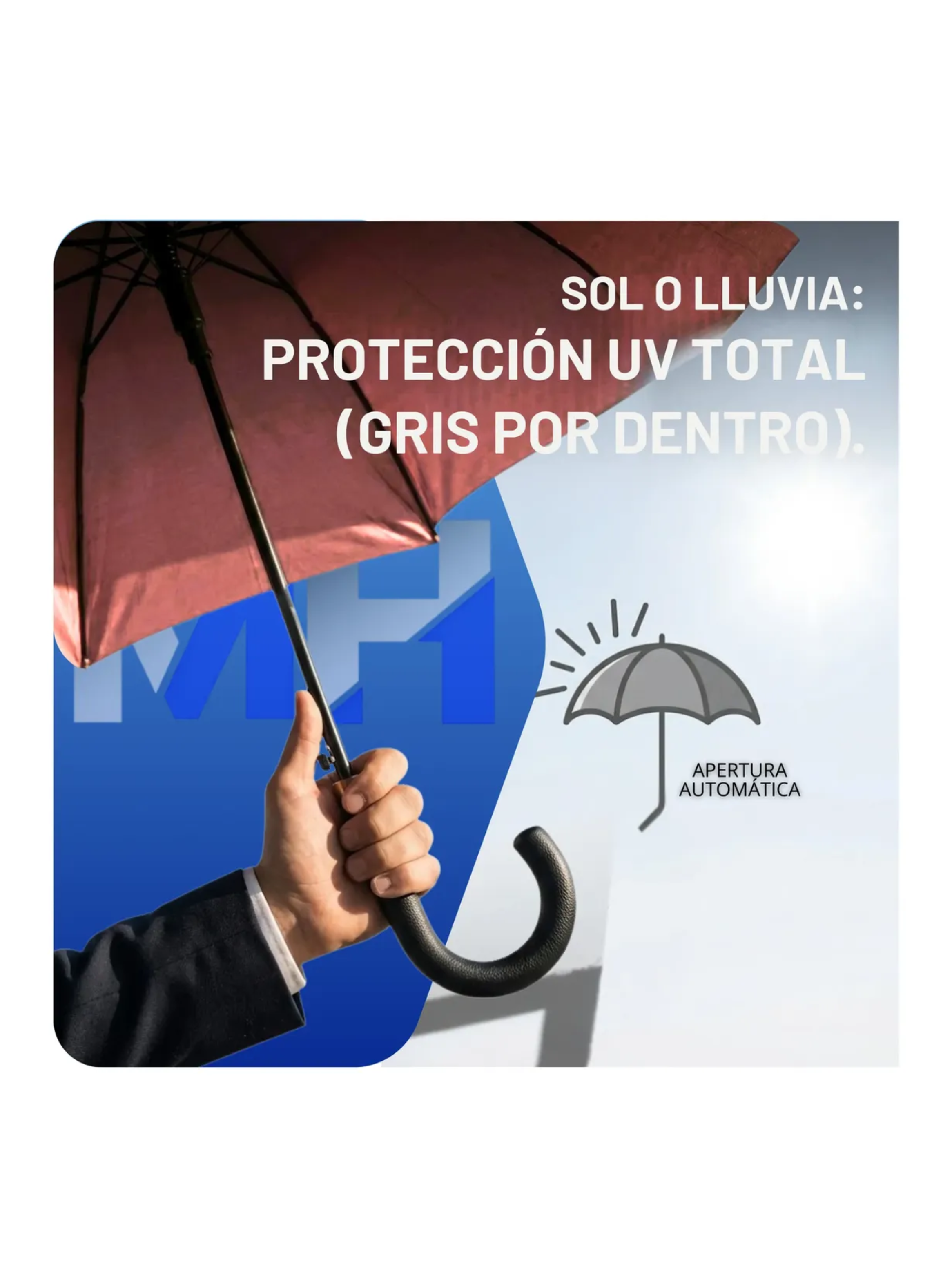 Paraguas Ejecutivo Automatico 100cm Proteccion Uv Reforzado Burdeo-3