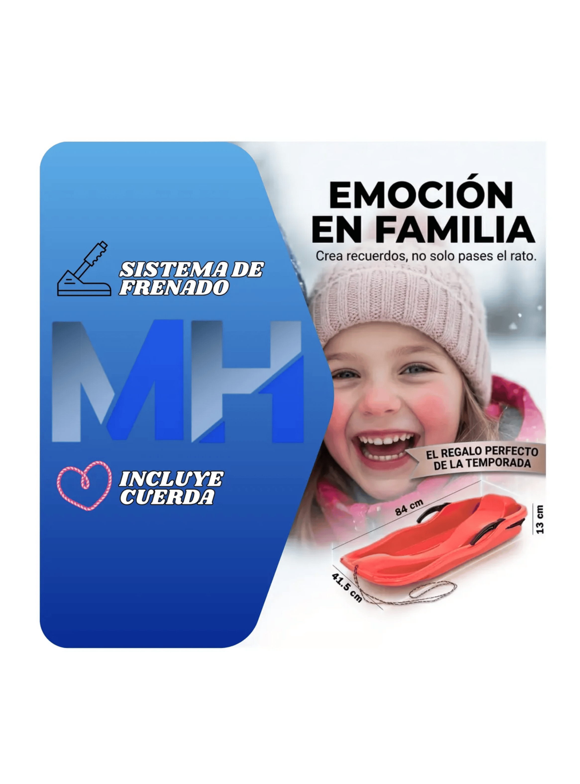 Trineo Para Nieve Reforzado Con Frenos Adultos Y Ni os Rojo-1