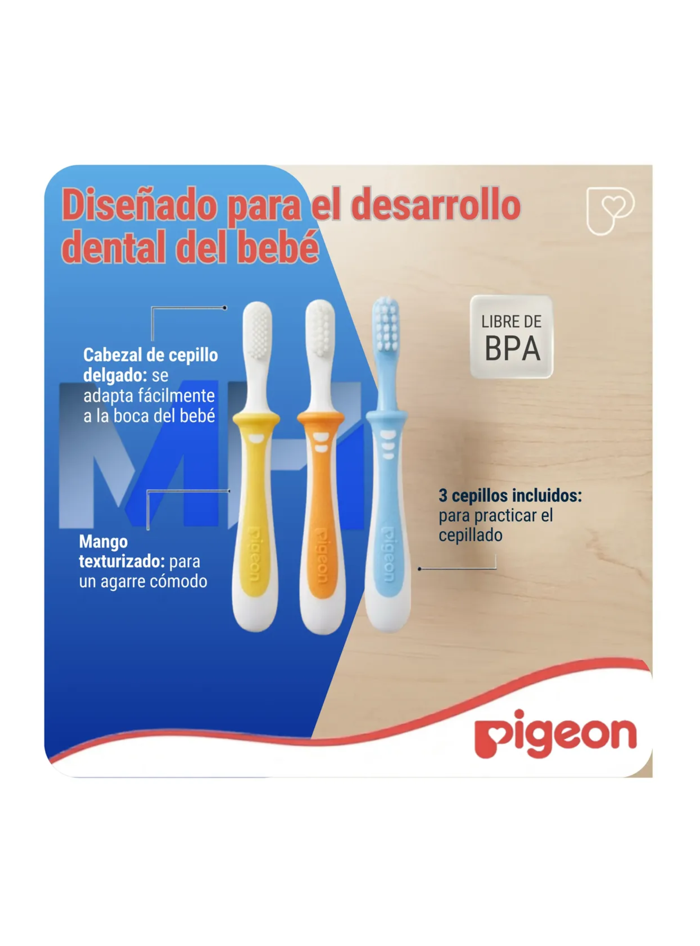 Set De Cepillos Dentales Aprendizaje Pigeon 3 Etapas Bebe Multicolor-1