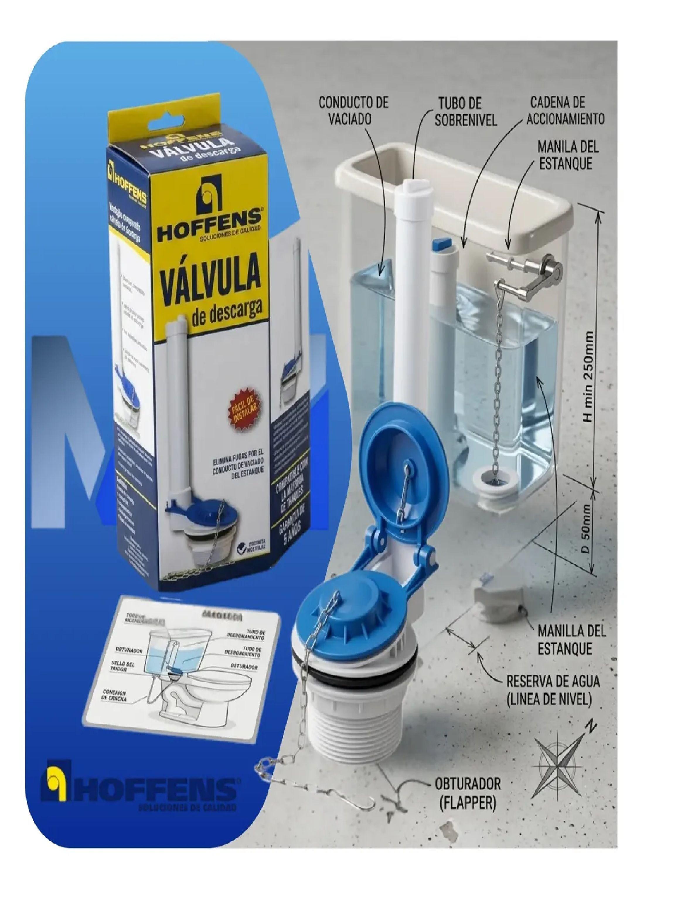 Valvula Descarga Estanque Wc Hoffens Con Flapper Y Cadena-4