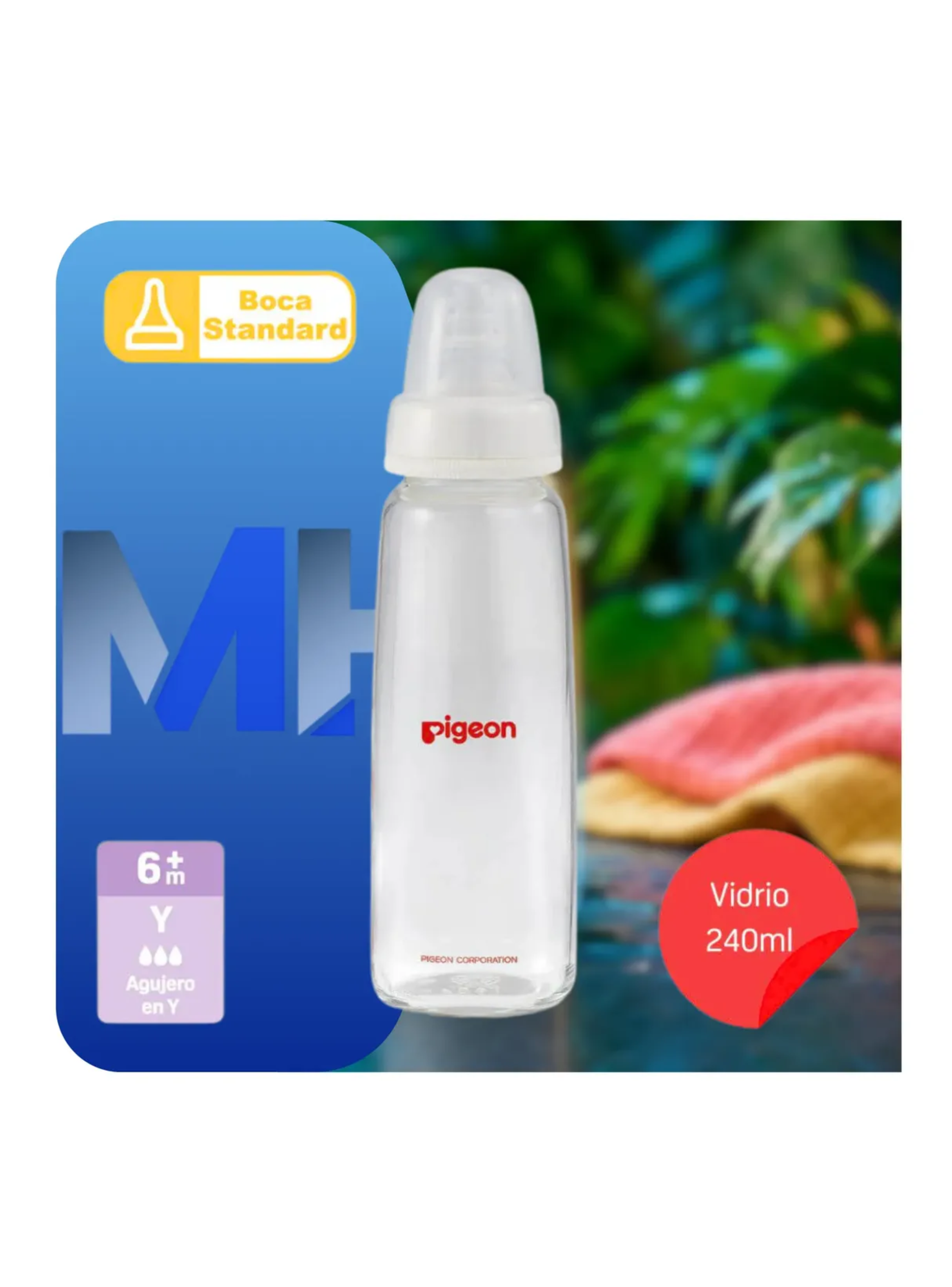 Biber n Vidrio Pigeon Boca Standard 240ml Flexible Mamadera-2