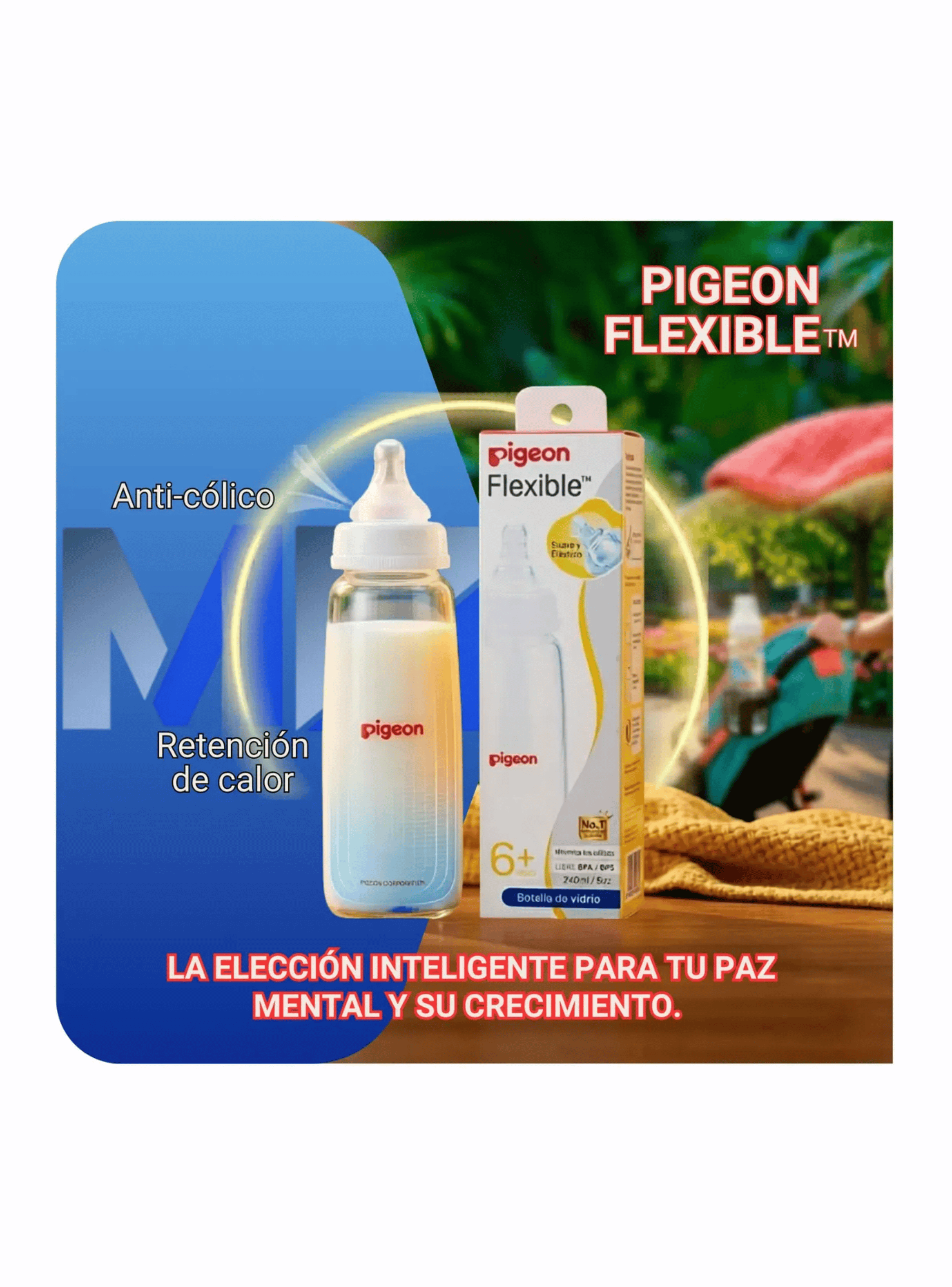 Biber n Vidrio Pigeon Boca Standard 240ml Flexible Mamadera-5