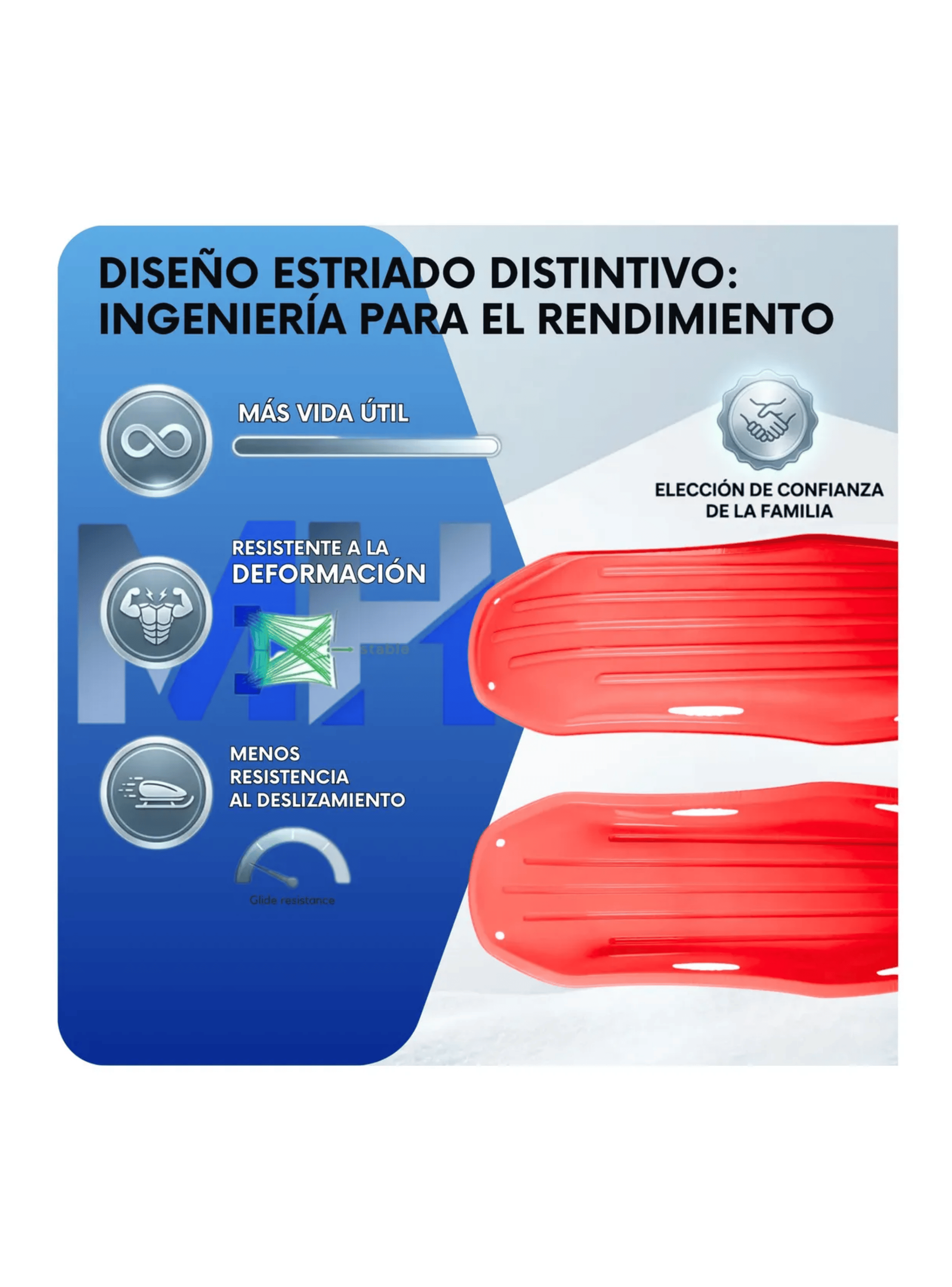 Trineo Nieve Deslizador Infantil Adulto 2puestos 120 Cm Rojo-2