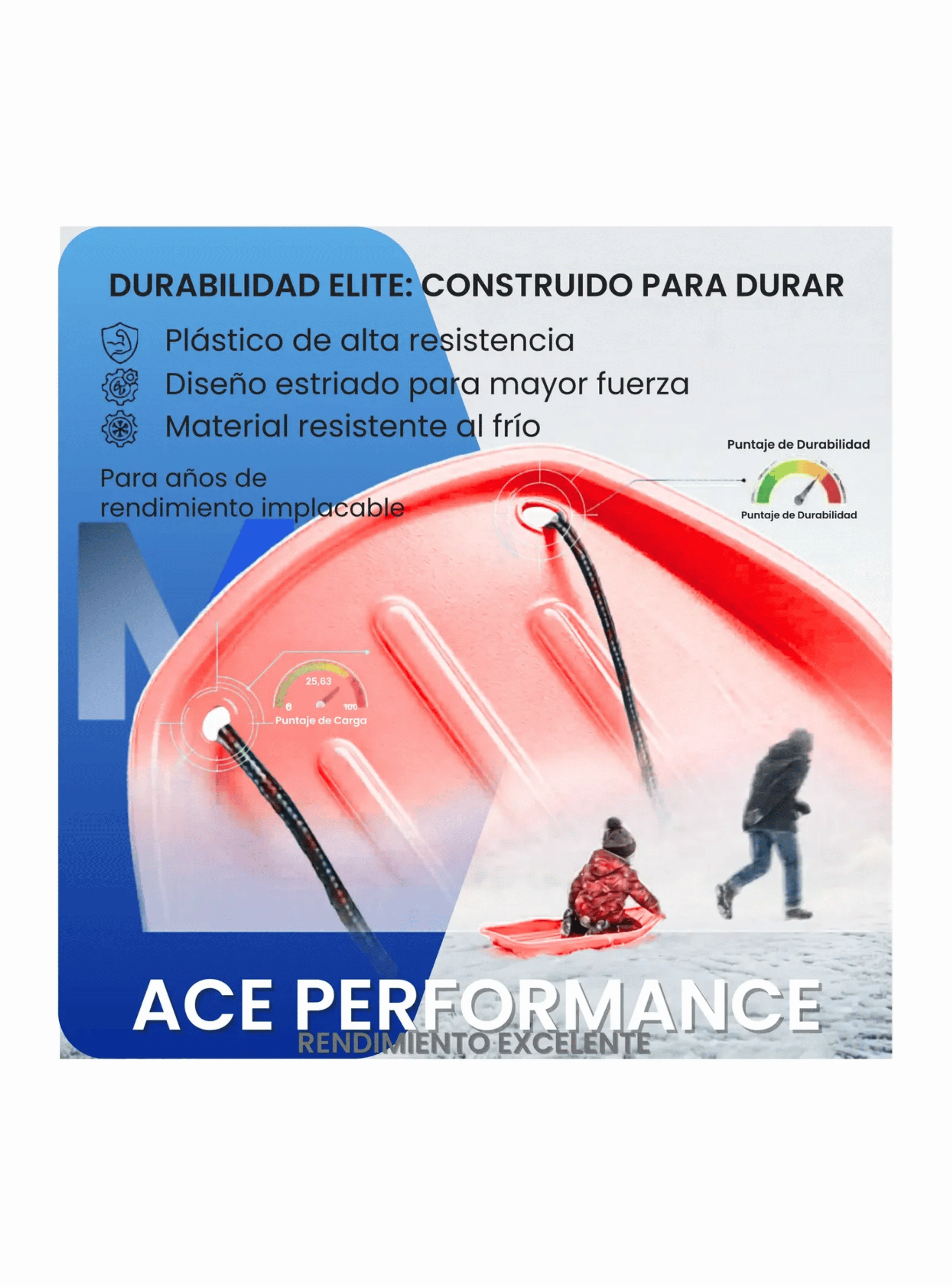 Trineo Nieve Deslizador Infantil Adulto 2puestos 120 Cm Rojo-4