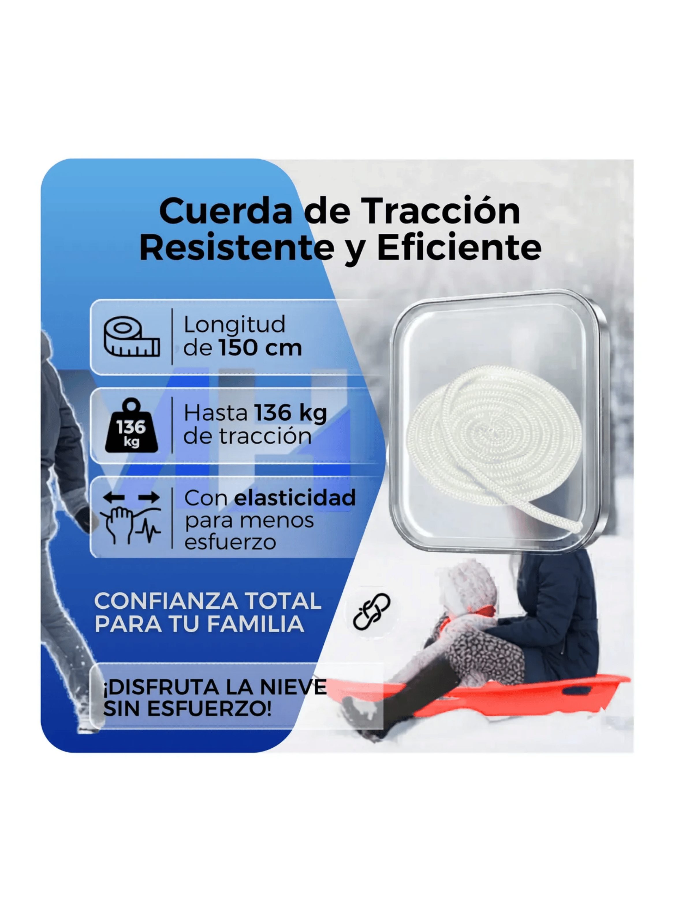 Trineo Nieve Deslizador Infantil Adulto 2puestos 120 Cm Rojo-5