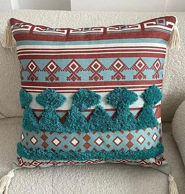 COJÍN BOHO 45 CM X 45 CM ABSTRACTO TURQUESA-1