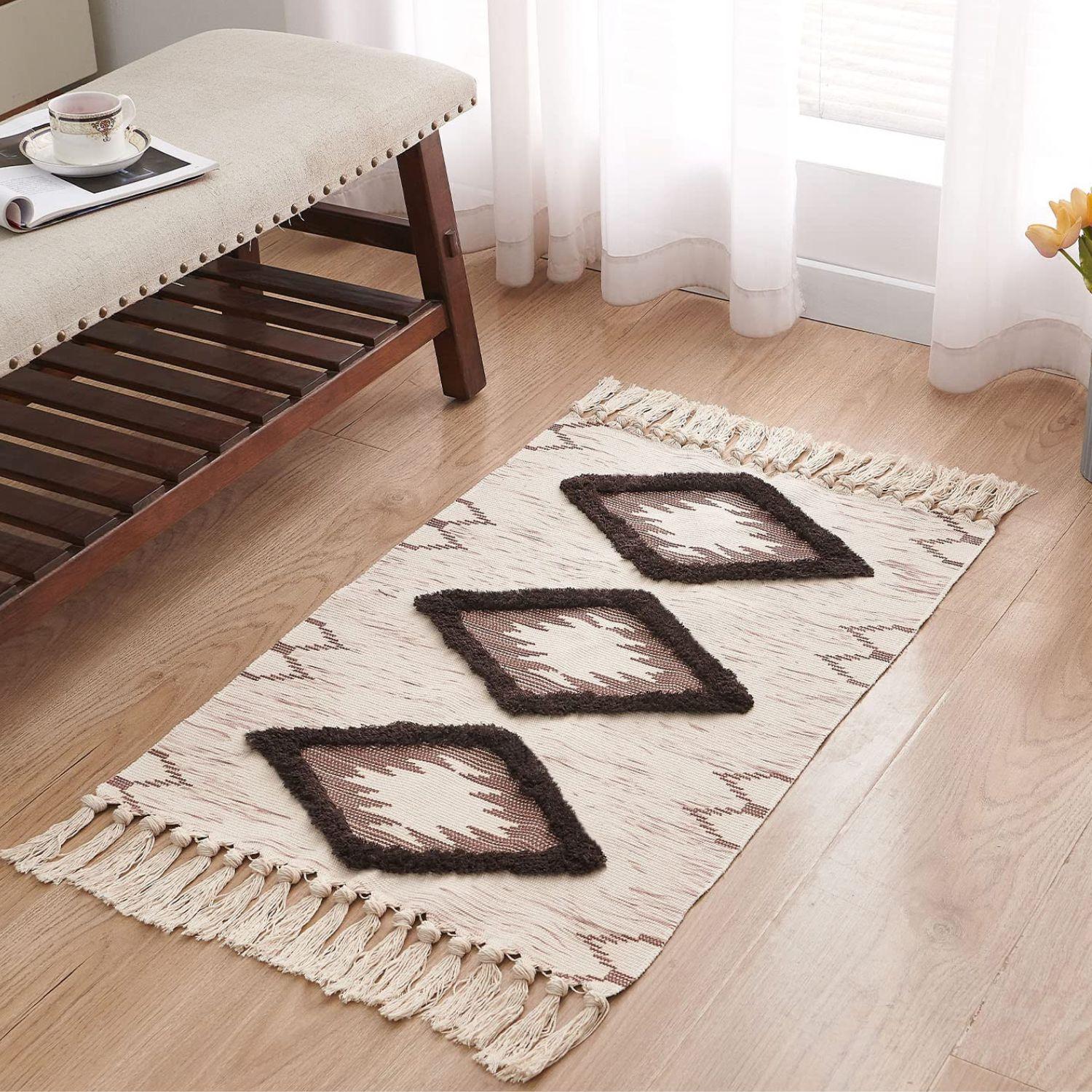 ALFOMBRA KILIM DECORATIVA 60 X 100 cm ROMBOS CAFE-0