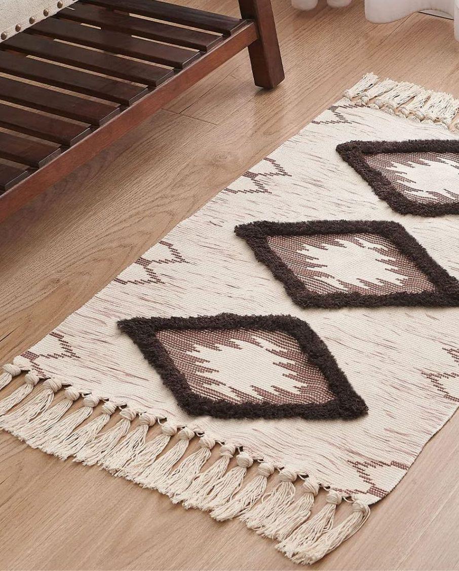 ALFOMBRA KILIM DECORATIVA 60 X 100 cm ROMBOS CAFE-2