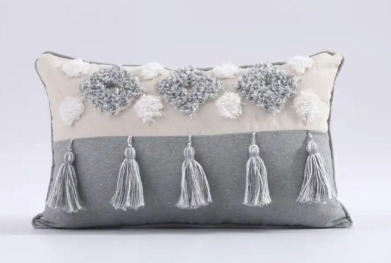COJÍN BOHO 30 CM X 50 CM BEIGE/GRIS BORLAS-0