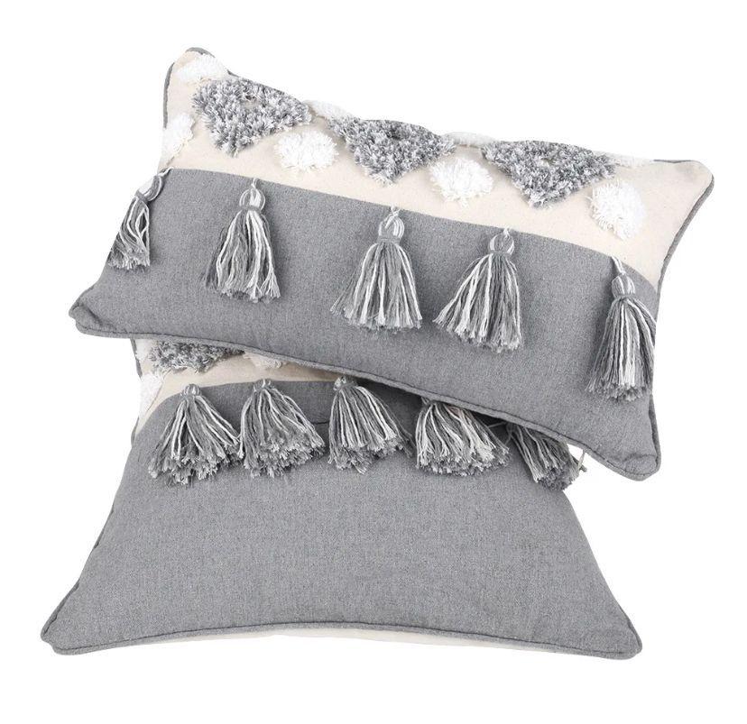 COJÍN BOHO 30 CM X 50 CM BEIGE/GRIS BORLAS-2