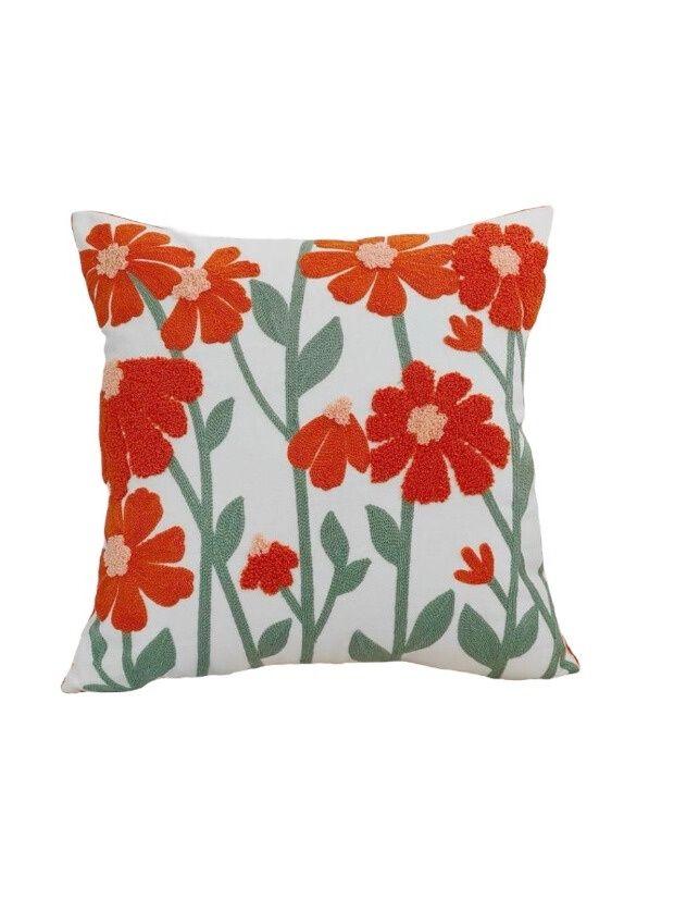 FUNDA COJIN BORDADA 45X45 CM  FLORES ROJAS-0