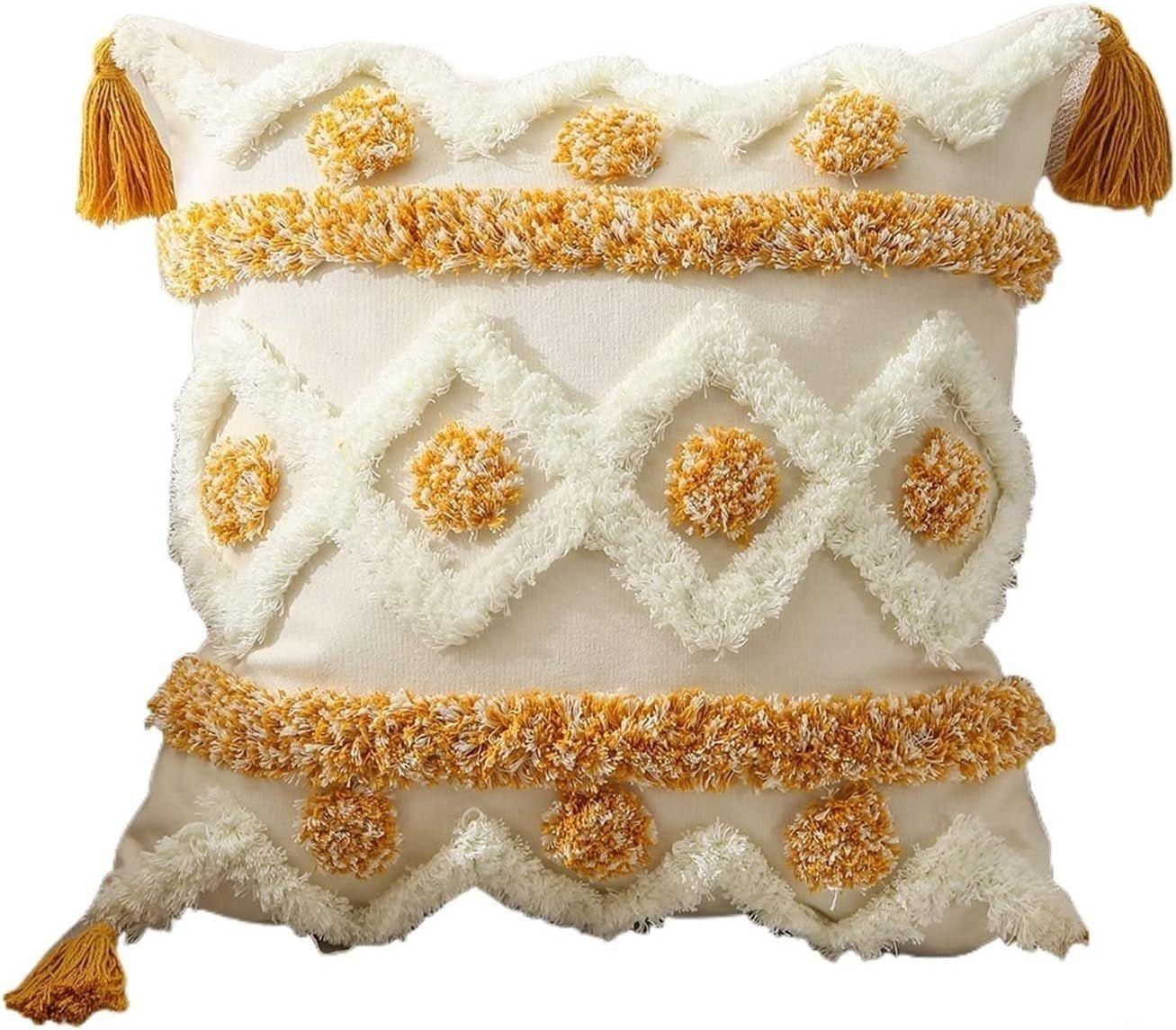 COJÍN BOHO 45 CM X 45 CM ROMBO MOSTAZA-2