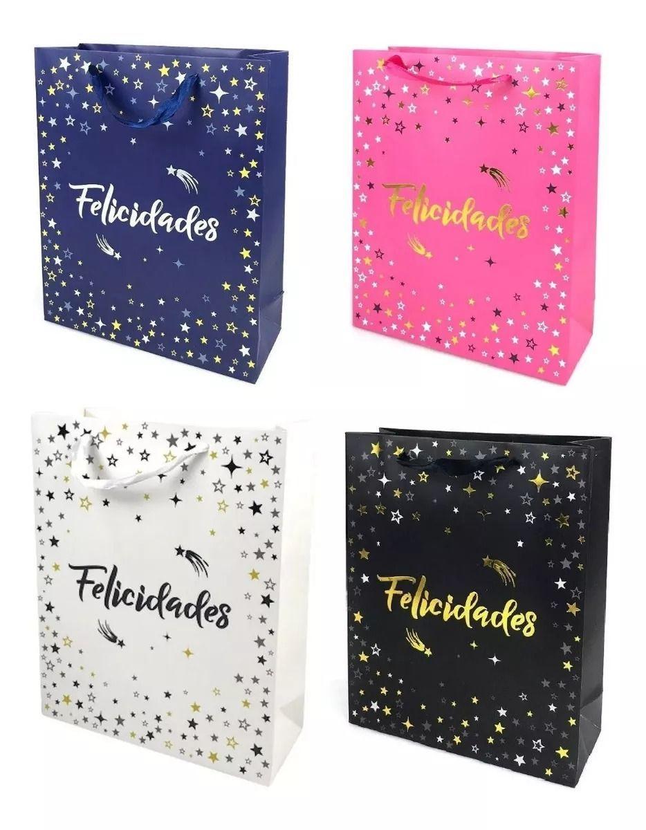 Pack 4 Bolsas De Regalo Felicidades Grandes 30x40cm-0
