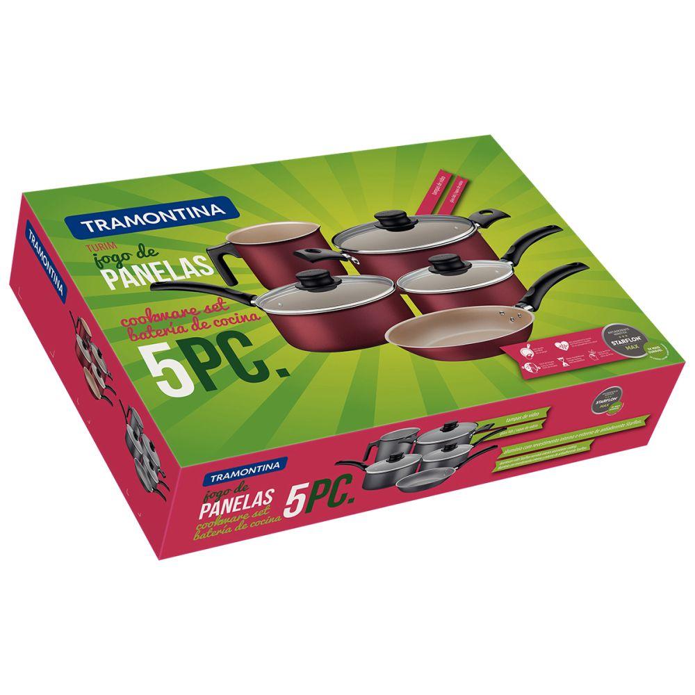 Batería De Cocina Juego Ollas Tramontina Turim 5 Piezas Rojo-2