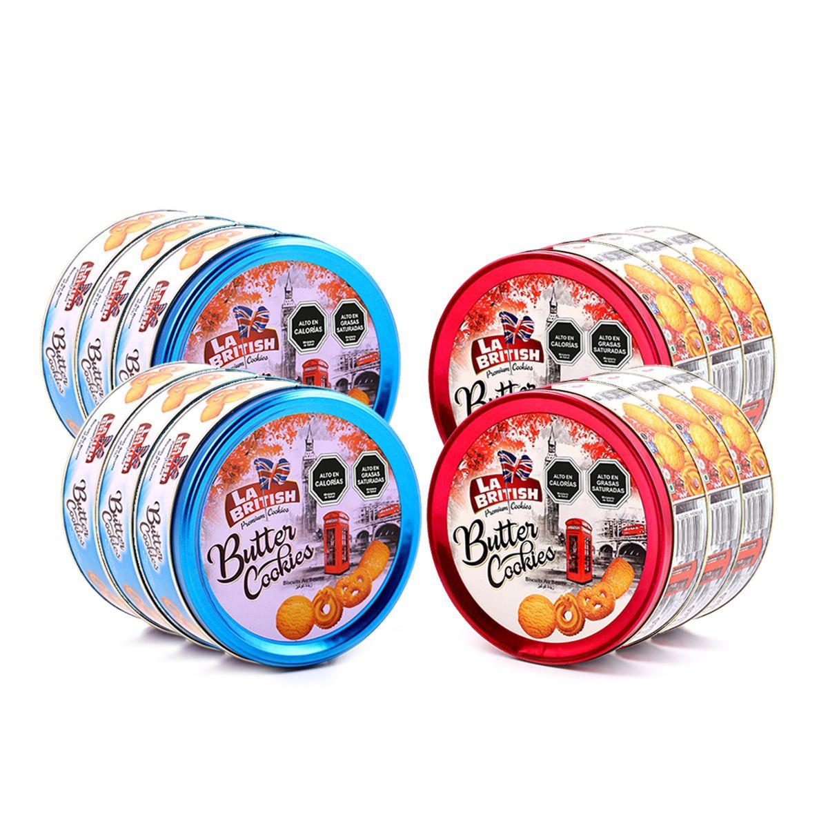 Pack 12 Latas Galletas Mantequilla La British 114g Azul/Rojo-0