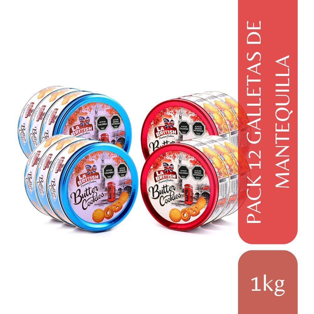 Pack 12 Latas Galletas Mantequilla La British 114g Azul/Rojo-1