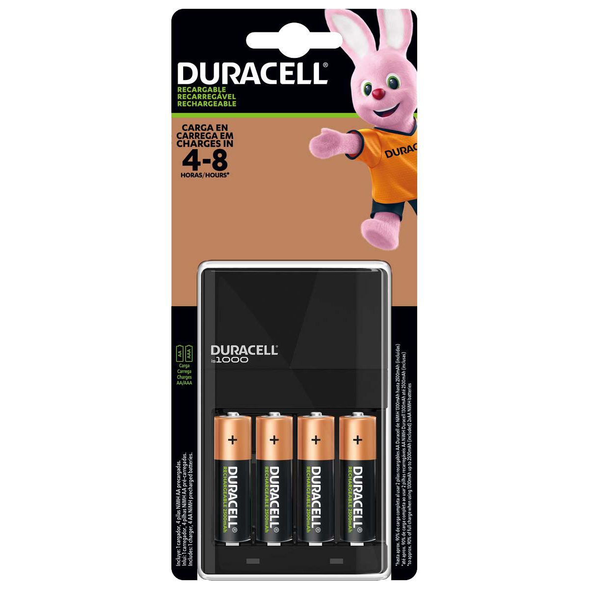 Pack 4 Pilas Duracell Recargables AA + Cargador pilas AA/AAA-1