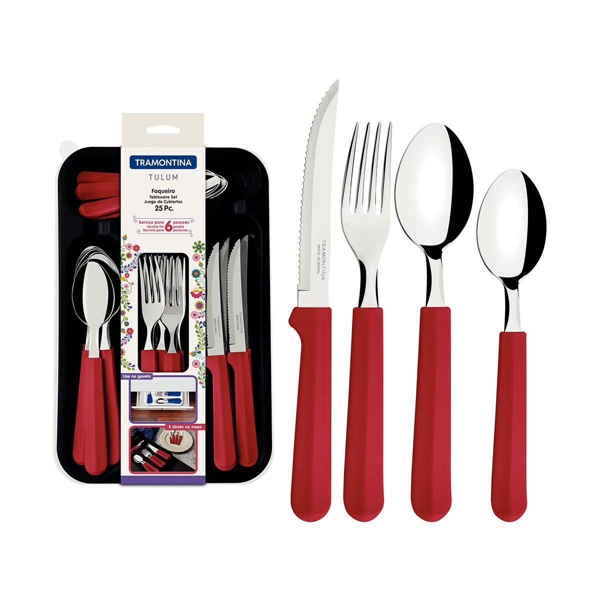 Set 25 Piezas Cubiertos Tramontina Tulum Rojo-1