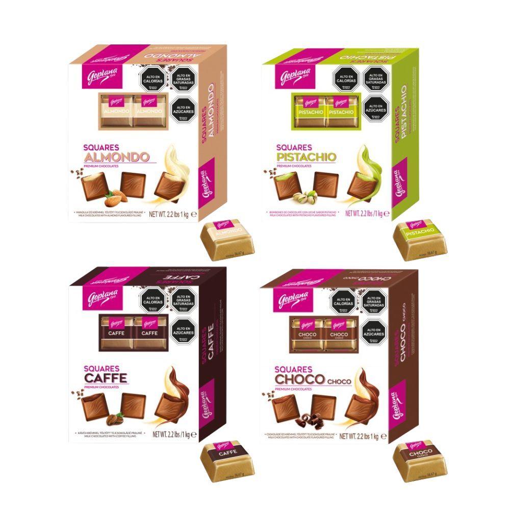 Pack 4 cajas bombones Goplana 1kg Pist+café+Almen+Choco-0