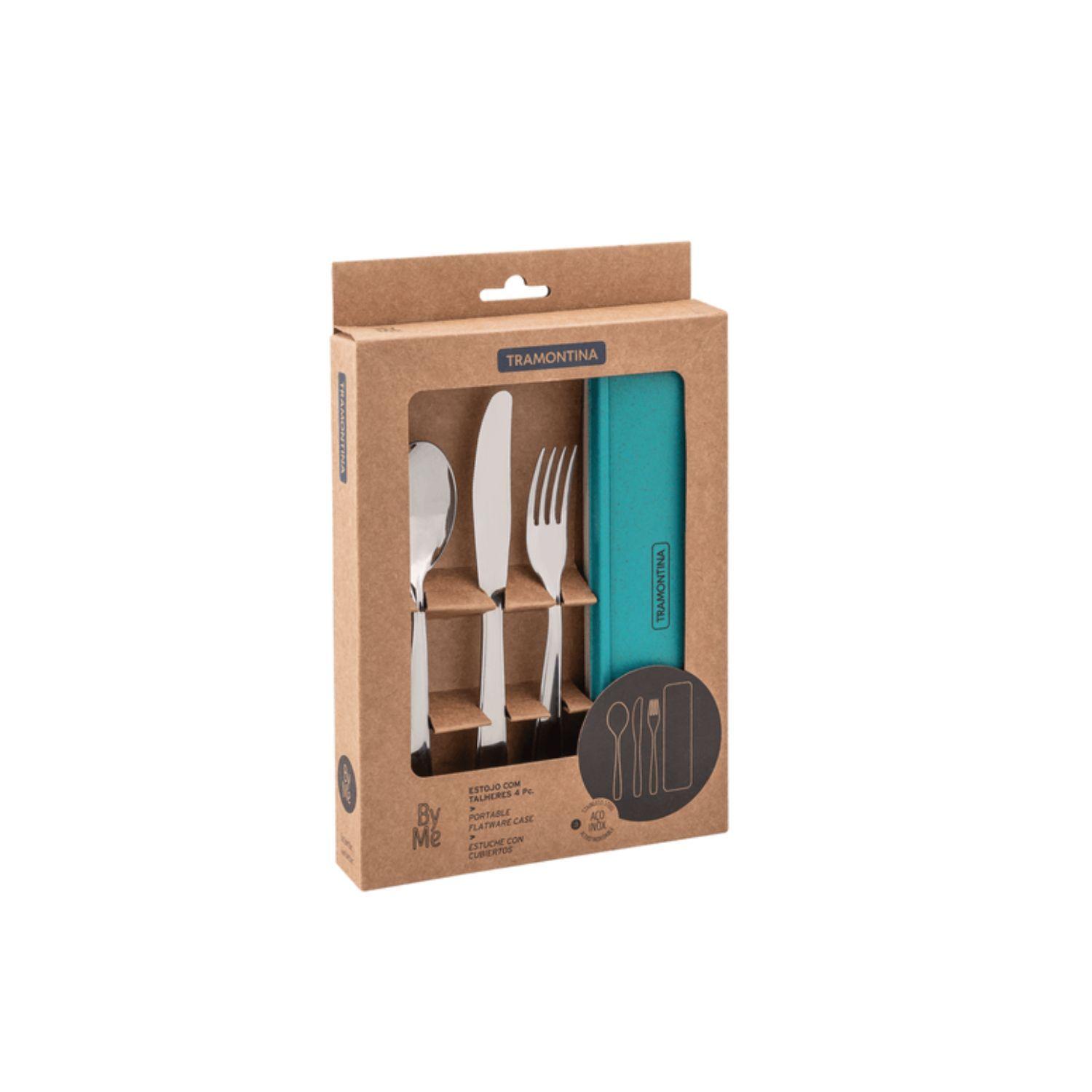 Juego de Cubiertos Individual Tramontina 4 Piezas Turquesa-1