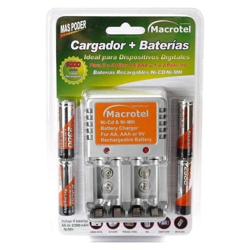 Cargador Macrotel AA/AAA/Batería +4 pilas AA 2300mAh-0