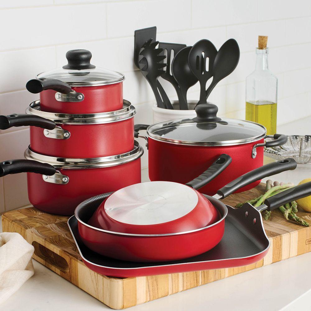 Batería De Cocina Juego De Ollas Tramontina 18 piezas Rojo-2