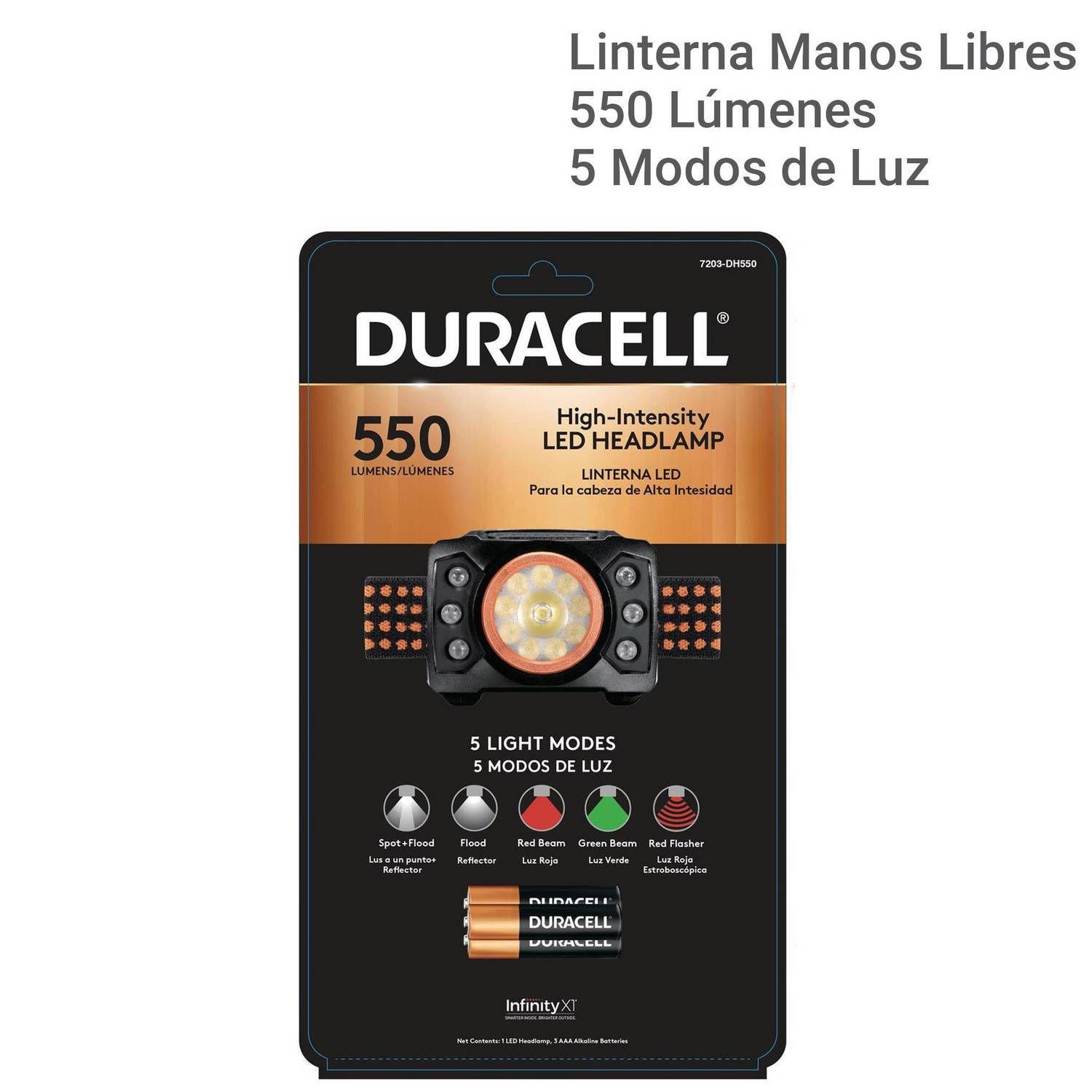 Linterna de cabeza Duracell manos libres 550 lumen +3AAA-2