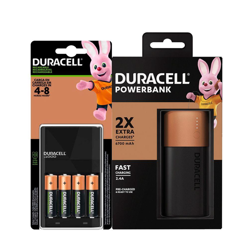 Pack Cargador Duracell + 4 pilas AA + Power Bank PB2-0