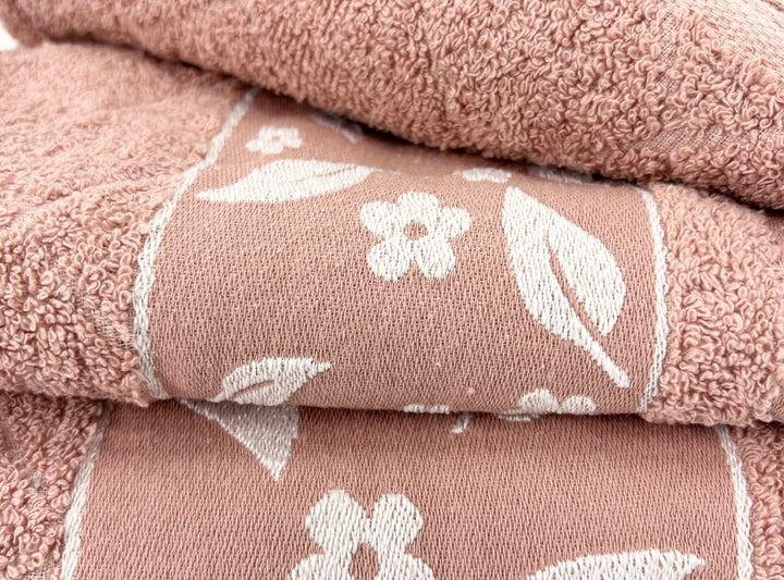 Andes Juego Toallas Jacquard Hojas 3Piezas Rosa 100% Algodón-2