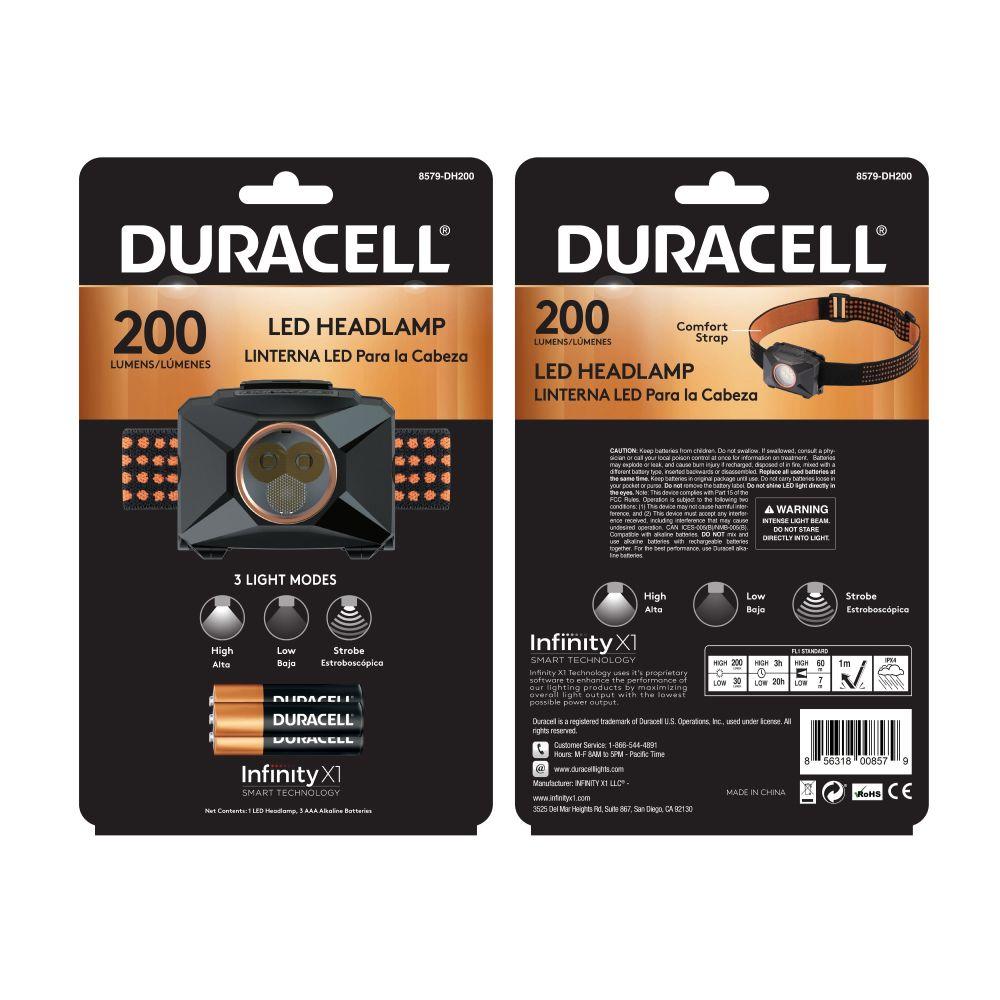 Linterna de cabeza Duracell manos libres 200 lumen +3AAA-4