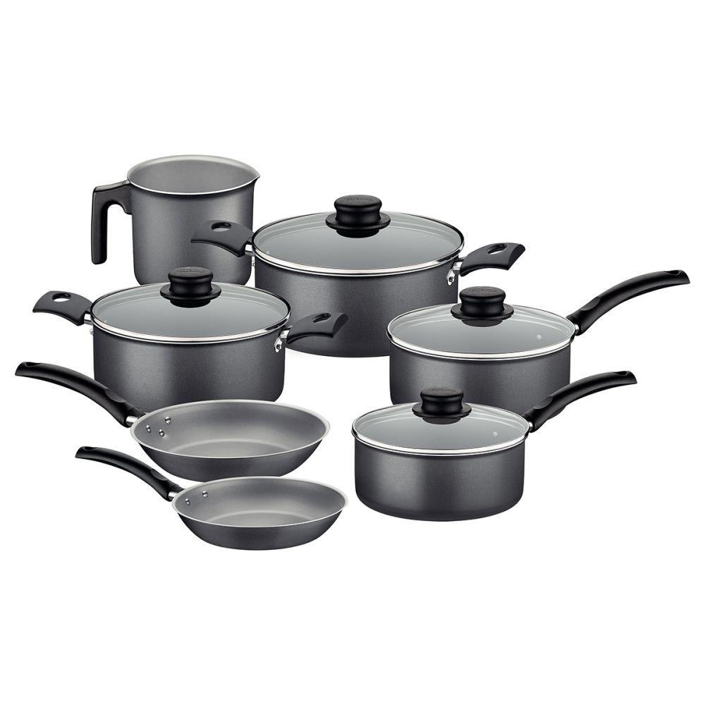 Batería De Cocina Juego Ollas Tramontina Turim 7 Pzas Negro-0