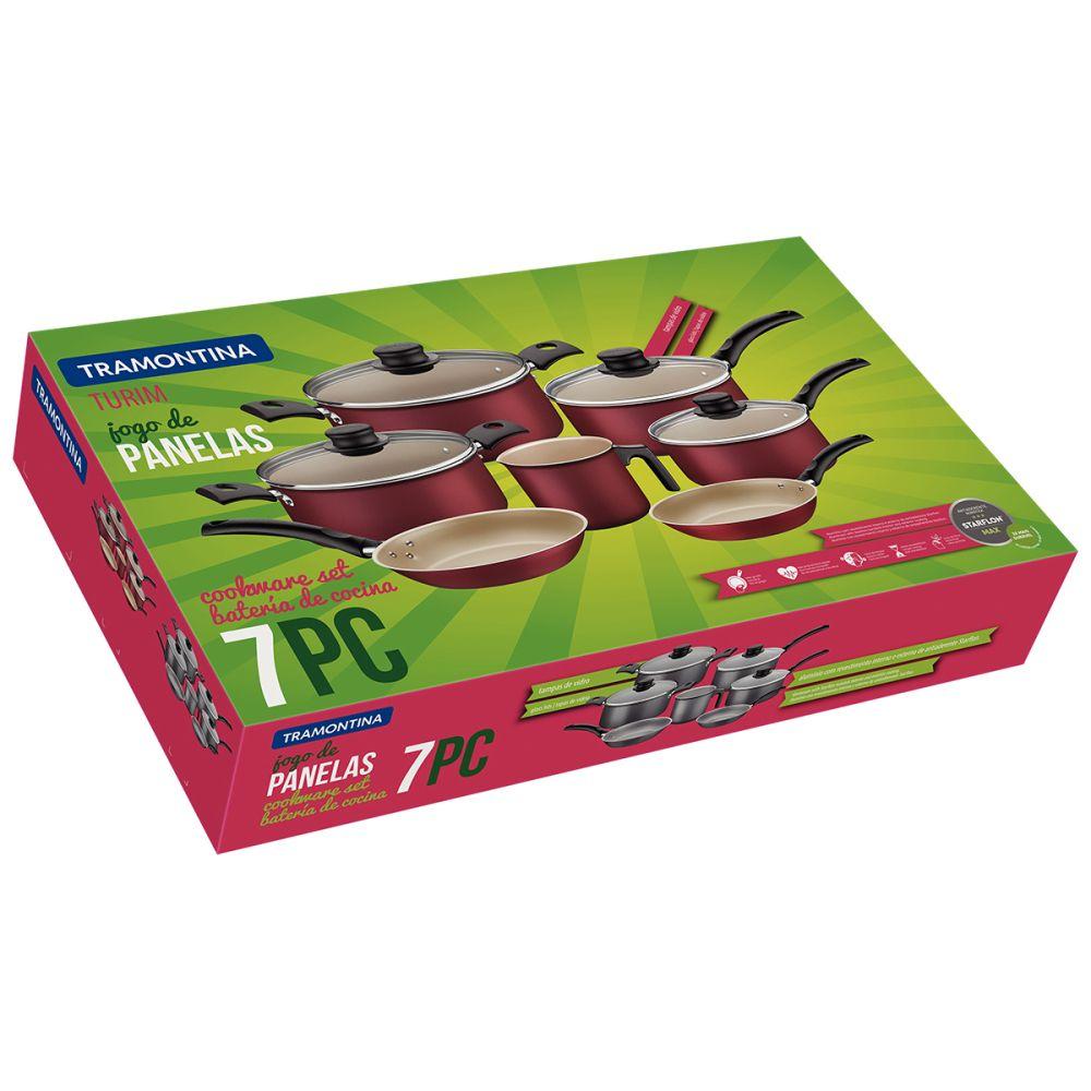 Batería De Cocina Juego Ollas Tramontina Turim 7 Pzas Negro-1