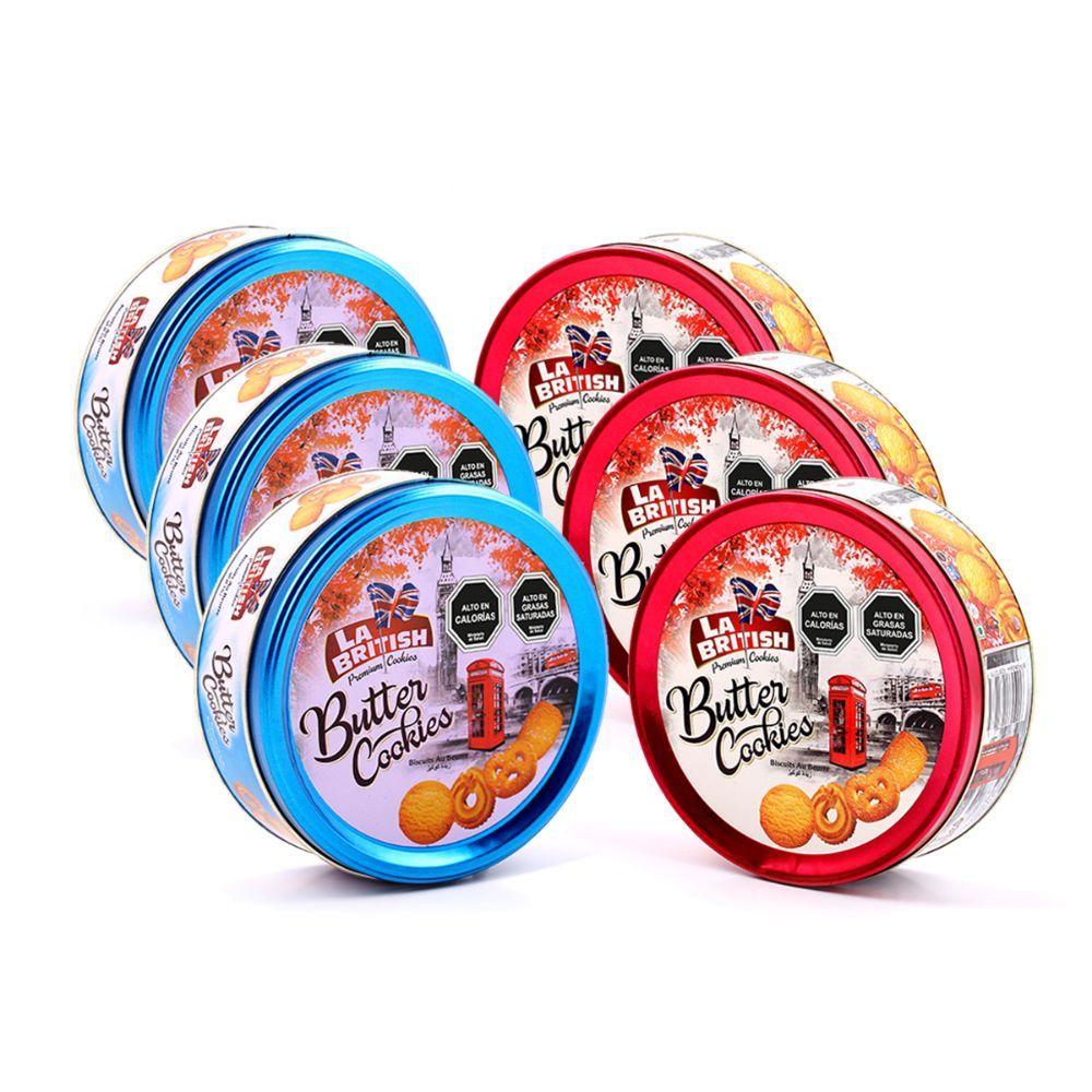 Pack 6 Latas Galletas Mantequilla La British 114gr Azul/Rojo-0