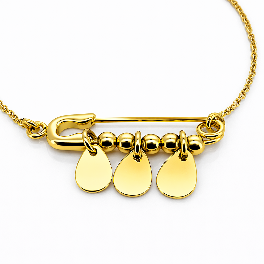 Pulsera Alfiler de Gancho y Colgantes en forma de Gotas Oro Amarillo 18k-1