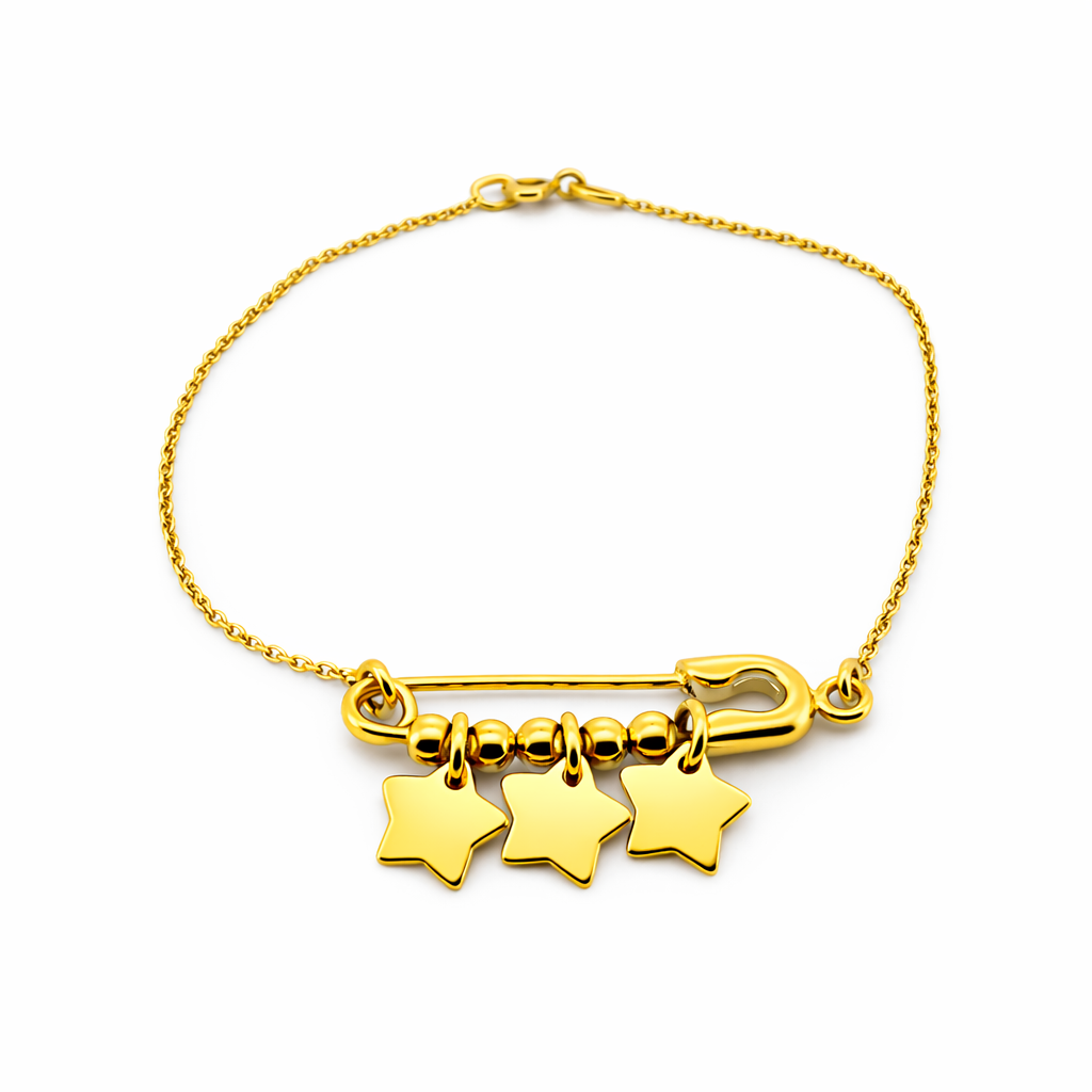 Pulsera Alfiler de Gancho y Colgantes en forma de Estrellas Oro Amarillo 18k-0