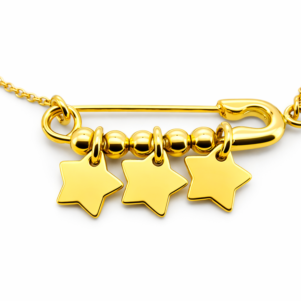 Pulsera Alfiler de Gancho y Colgantes en forma de Estrellas Oro Amarillo 18k-1