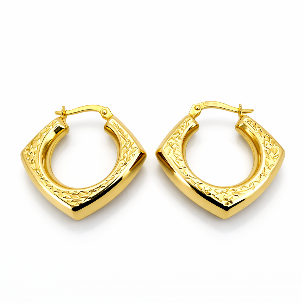 Aros Argolla Geométrica con Grabado en Relieve Oro Amarillo 18K-0