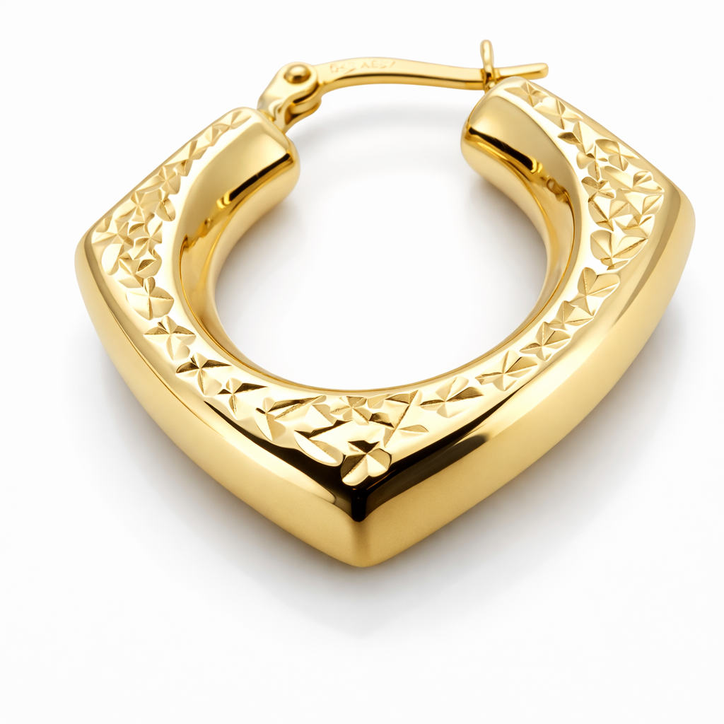 Aros Argolla Geométrica con Grabado en Relieve Oro Amarillo 18K-1