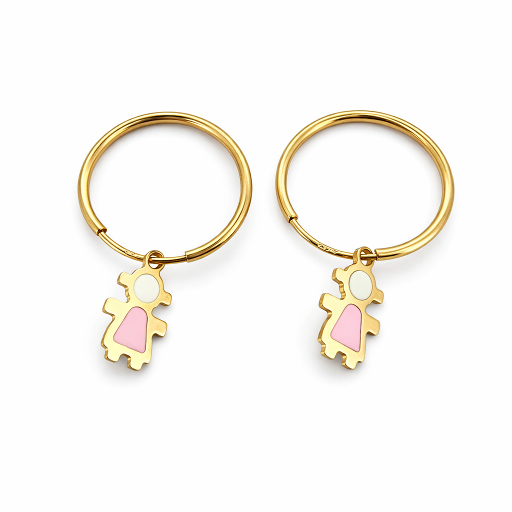 Aros Colgante Redondo Niña Oro Amarillo 18K-0
