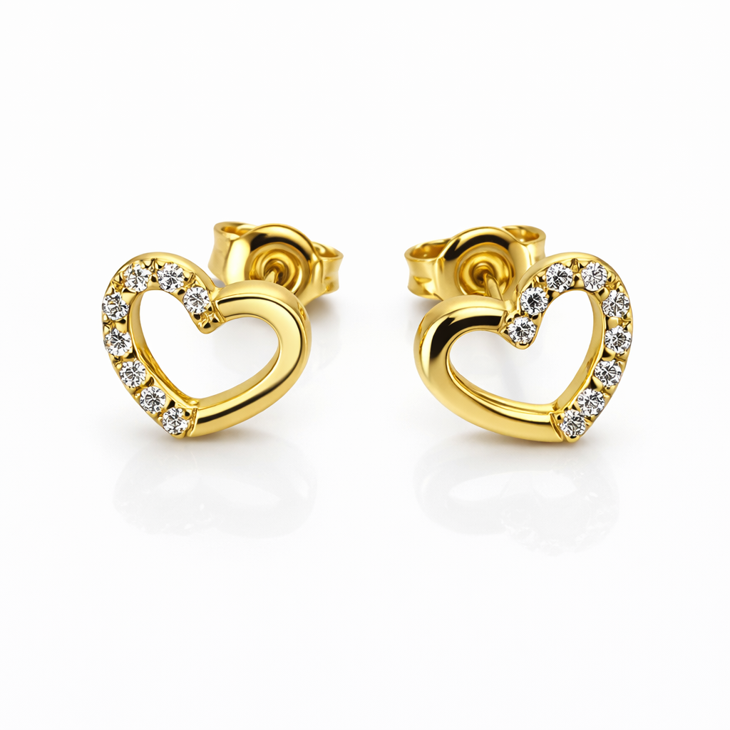 Aros Corazón Mitad Circones Oro Amarillo 18K-0