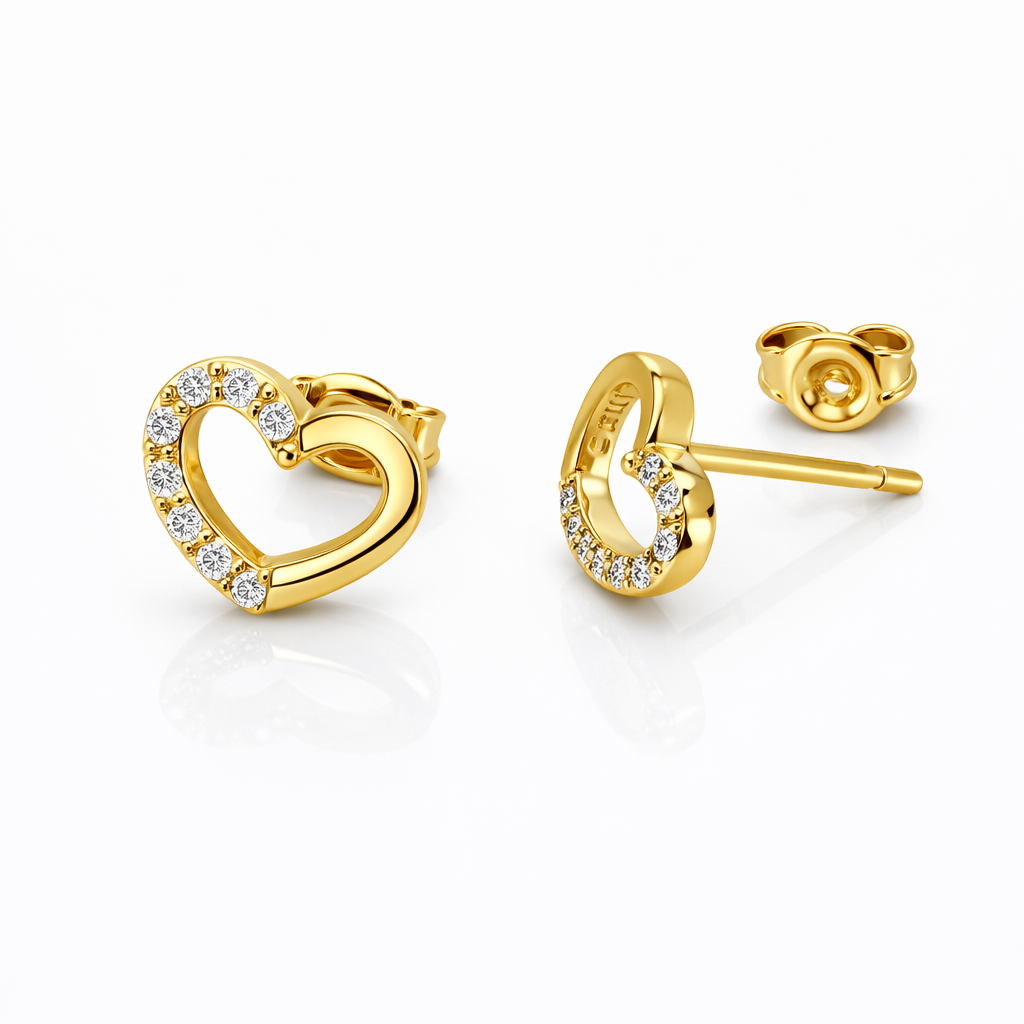 Aros Corazón Mitad Circones Oro Amarillo 18K-1